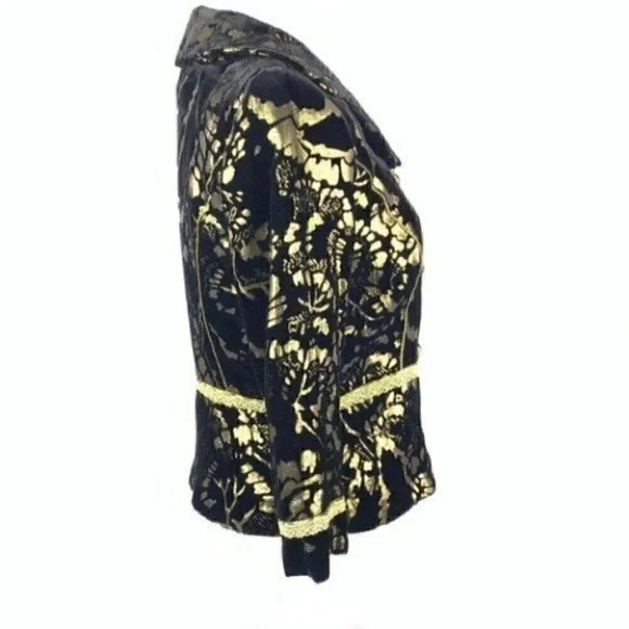 Cynthia Cynthia Steffe blazer size 2 black gold silk blend floral crushed velvet - Picture 4 of 10